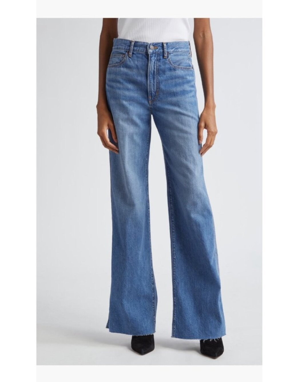 Veronica Beard Taylor High Waist Raw Edge Wide Leg Denim Size 27 Lakeshore Wash